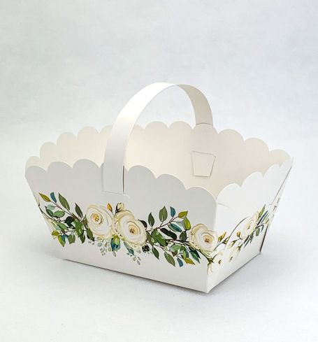 Košíček na cukrovinky s bielymi ružami - KOS02-4017-01