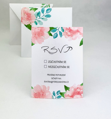 Svadobná kartička s akvarelovou kresbou kvetín - RS4004